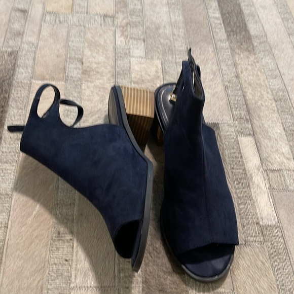 Navy Suede Peep Toe & Heel Sandals - Picture 2 of 6